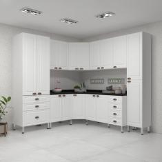 Armário de Cozinha Completa 8 Peças com Tampos Cristal Luciane Móveis