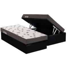 Cama Box Baú Solteiro: Colchão Espuma D45 Ortobom Light + Base CRC Courano Black(88x188)
