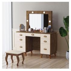 Penteadeira Camarim New Seul com Banqueta Almofadada Ambiente Malbec Off White - Luapa