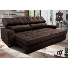 Sofá de Couro Elétrico Retrátil 2,15m Molas Ensacadas Cama inBox Gran Majesty Marrom