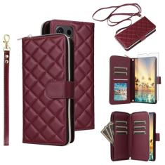 Asuwish Capa de telefone para Samsung Galaxy S24 Ultra 5G Capa carteira com protetor de tela de vidro temperado, alça de suporte para cartão, suporte de couro flip celular com zíper S24Ultra 24S S 24