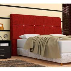Cabeceira Pietra Casal 140 Cm Com Baú Interno Suede Amassado Vermelho 