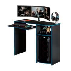 Mesa Gamer P/ Jogos Computador Escrivaninha - E-NOVA MÓVEIS, PRETO/AZU