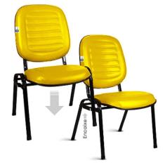 02 Cadeiras Empilhável para Igrejas Evangélicas Linha Holy Amarelo