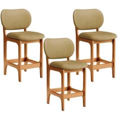 Kit 03 Banquetas Baixa Bar Cozinha E Sala De Jantar Fixa Betta L02 Imbuia Couríssimo Casco Fendi - Lyam Decor