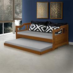 Sofá Cama com Braços Solteiro Madeira Maciça - Castanho