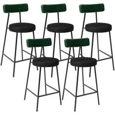 Kit 05 Banquetas Baixa Bar Cozinha Sala De Jantar Milão L02 Facto Verde Musgo Preto - Lyam Decor
