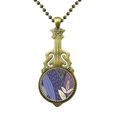 DIYthinker Colar com estampa de plantas abstratas de folha com pingente de música de guitarra antiga