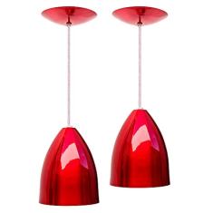 Combo Kit com 2 Pendentes Soft Cone Vermelho Luminária Alumínio Lustre 18Cm Sala