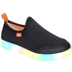 Tênis Infantil Kidy Hype Led Calce Fácil Preto E Laranja Escolar Escola Colegial Colégio Original Menino Masculino Conforto Durabilidade AnatômicoVoltasàsAulas Macio Calce FácilResistente