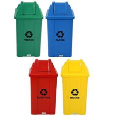 Lixeira Coleta Seletiva Plást. Tampa Vai Vem QUA 100 L CJ 4 JS