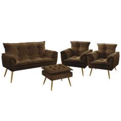 Namoradeira e 2 Poltronas Beta com Puff Lunar Sued Aradecor, Marrom, Ú