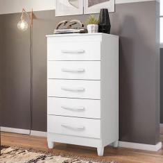 Cômoda Quarto Esmeralda com 5 Gavetas  - ALBATROZ MOVEIS, Branco/Branc
