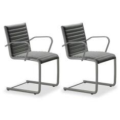Kit 2 Cadeiras Escritório Fixa Cinza Com Braços Alezzi Prata