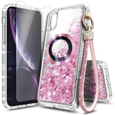 NGB Supremacy Capa magnética projetada para iPhone Xs Max compatível com MagSafe, protetor de tela de vidro temperado/cordão de pulseira de diamante, capa fofa para meninas líquidas flutuantes com