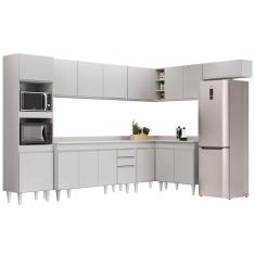 Armário De Cozinha Modulada De Canto 8 Peças Cp08 Balcão Com Tampo Branco - Lumil