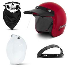 Capacete Moto Aberto Compact + Viseira Bubble Cristal + Bandana e Flip