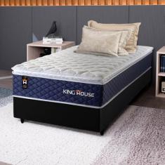 Conjunto Cama Box Preto c/ Molas Ensacadas Lagras Azul Solteiro 88x188x66