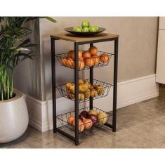 Balcão Multiuso Cozinha Fruteira Crome Indrustrial LI035 Freijo/Preto 