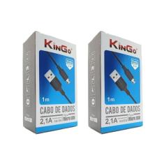 Kit 2 Cabos USB V8 Kingo Preto 1m 2.1A para Galaxy A7 2018