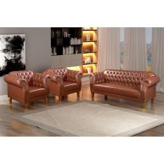 Conjunto Sofá e Poltronas Chesterfield Duque Caramelo