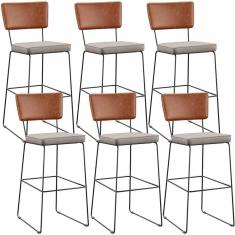 Kit 06 Banquetas Altas Cozinha Allana L02 Camel Linho Bege