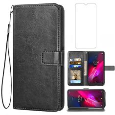 Asuwish Compatível com T-Mobile Revvl 5G capa carteira de vidro temperado protetor de tela de couro flip porta-cartão suporte capas de telefone para Tmobile Revvl5G T Mobile TCL Revel G5 T790W