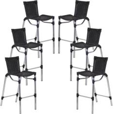 Kit 6 Banquetas Alumínio Fortaleza Alta Para Balcão Cozinha Bar Trama 