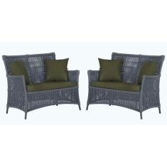 2 Sofás Área Externa Igapó Alumínio Pintura Preta Corda Náutica Estofa