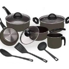 Jogo De Panelas 08 Peças Preto Antiaderente Elegan