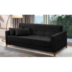 Sofá Cama 3 lugares 2,00m Aurora Suede Preto Adonai Estofados