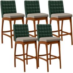Kit 05 Banquetas Altas Cozinha B04 Verde Musgo Bege