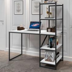 Mesa Industrial para Escritório com Prateleira Frist Preto e Branco - 