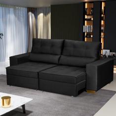 Sofá Baú Retrátil e Reclinável 4 Lugares 220cm Veludo Nobre La Plata Yescasa Preto