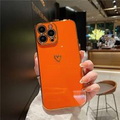 Estojo macio à prova de choque para celular Plating Love Heart para iPhone 14 13 12 11 Pro Max X XR XS 7 8 Plus SE 3 Lens Camera Protective Cover, orange, for iphone SE 2022