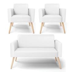 Sofá Namoradeira Com 2 Poltronas Pés Palito Natural Marisa material si