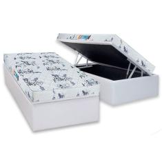 Conjunto Box Baú Solteiro: Colchão Espuma Luckspuma D28 Celebrity Pró Saúde + Base CRC Courano White (88x188)