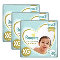 Kit 3 Fraldas Pampers Premium Care Nova Jumbo Tam xg 60 Un