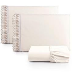 Jogo De Lençol Casal Suave Barrado Lese 3 Peças Barato - Palha