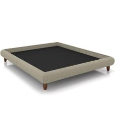Cama Casal King Base Box Pés de Madeira 210cm Otto P05 Linho Bege Escu