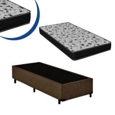 Cama Box Solteiro Colchão Espuma D33 Bordado + Box Suede Marrom 44x78x188