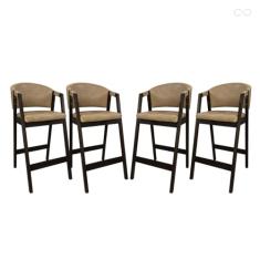 Kit 4 Banquetas Alta para Ilha de Cozinha Ravena Madeira Maciça Capuccino Sintético Bege CCS