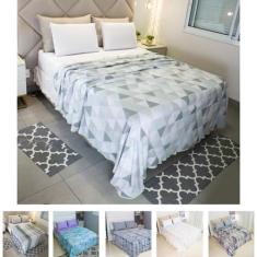 Jogo de Lençol Casal 4 Peças Malha 100% Algodão - Cozzilar, Modelo 10