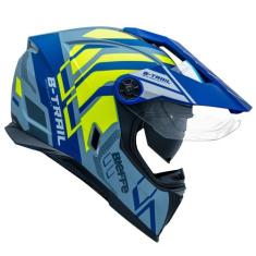 Capacete Masculino Bieffe B-Trail Defender Azul Amarelo Moto, Azul Ama