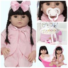 Boneca Bebê Reborn Morena Silicone + Itens Bolsa Maternidade - Cegonha