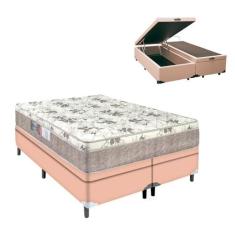 Cama Queen Box Baú Bege Colchão Espuma D33 Portobel
