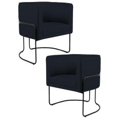 Kit 2 Poltronas Decorativas Base Aço Betina C-05 Corano Preto - Domi