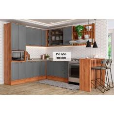 Cozinha Completa Bella 9 Peças C9P200 3 Portas 3 Gavetas MDF 70cm Cinza com Ilha Torre Quente