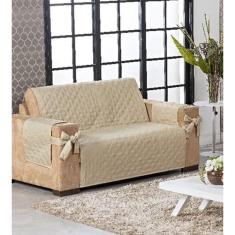 Capa Protetora De Sofá 2 Lugares Porta Controle E Laço Avelã