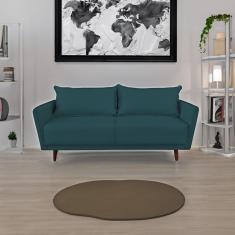 Sofá 2 Lugares Veludo Azul Marinho Pietro Base em Madeira Maciça